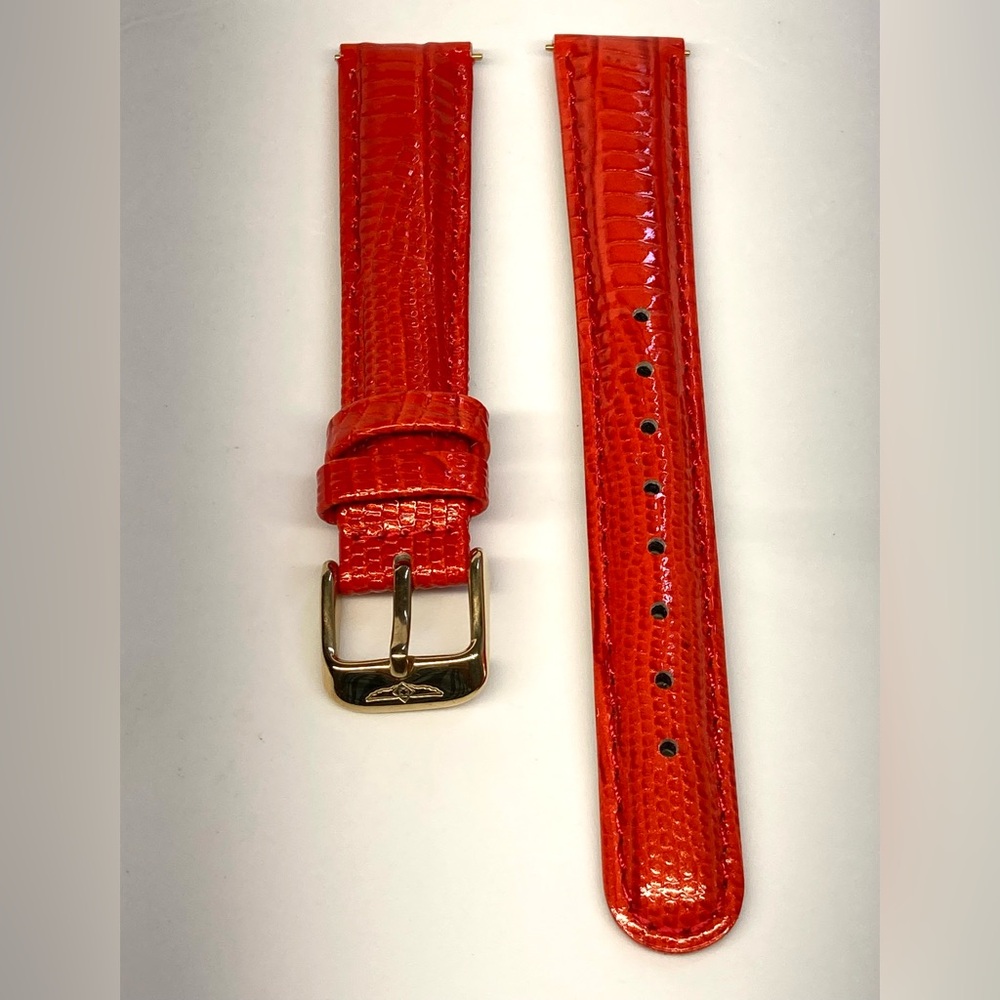 Invicta watch strap, 16mm, stamped genuine leather, orange red, gold buckle, #1